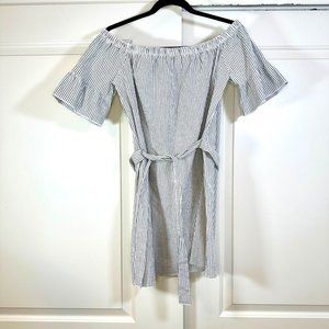 Off Shoulder Pinstripes Gray & White Dress - Large